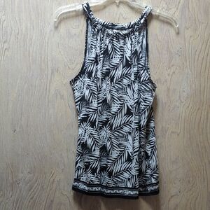Max Studio Halter Top Blouse Palm Print  Black & White sz S